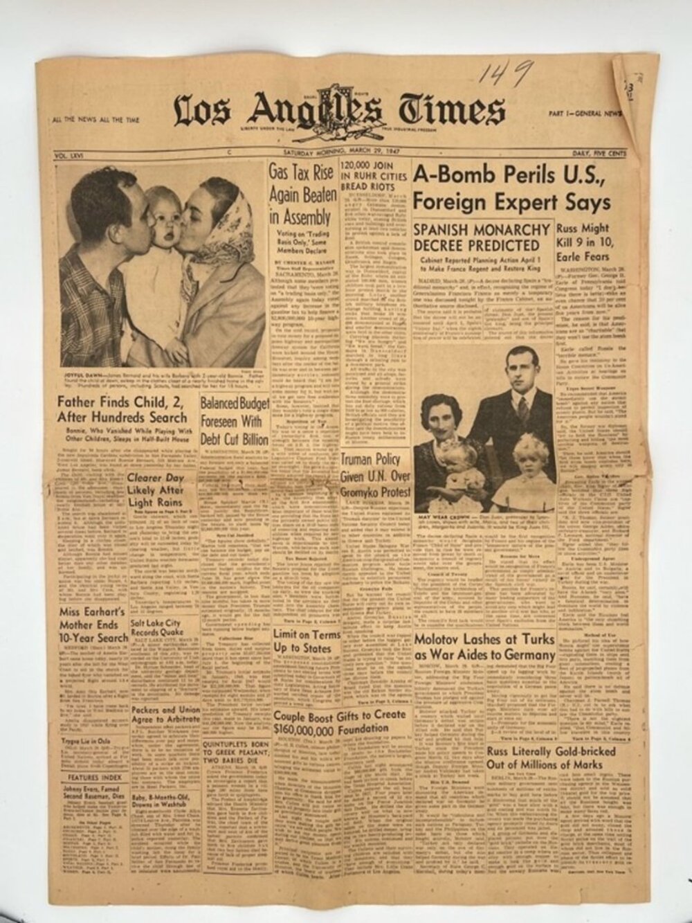 Vintage LA Times Historical Headline Newspaper